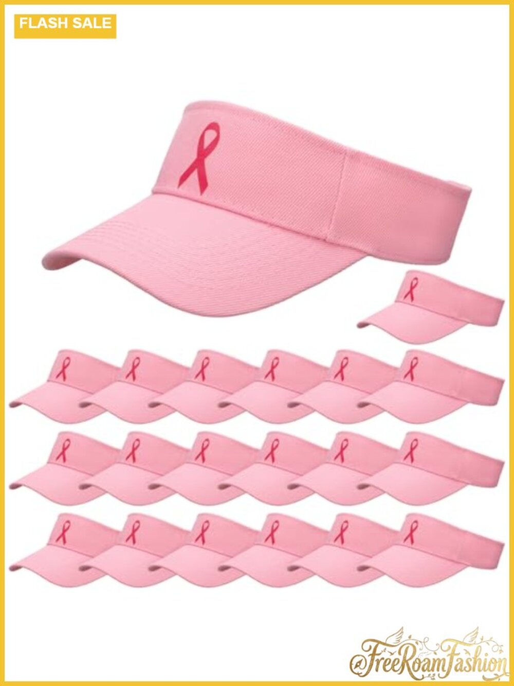 20 Pack Breast Cancer Awareness Visors Polyester Cotton Adjustable Fit Adult